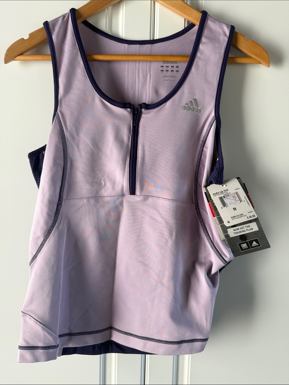 adidas Light Lavender Zip-Front Tank with Deep Navy Trim